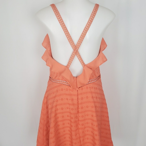 bebe Ruffle Eyelet Lace Crisscross Back Mini Dress - Picture 5 of 8